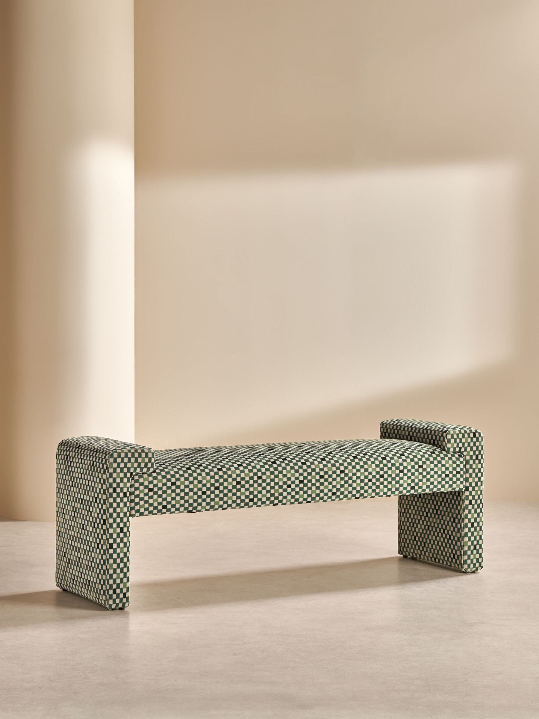 Brixton Bench in Green Checked Velvet