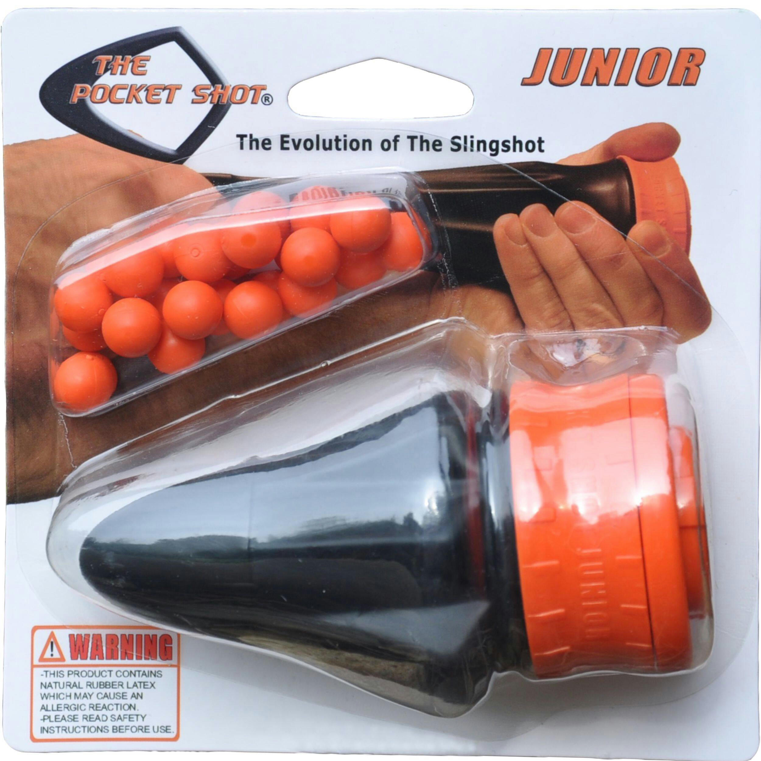 PocketShot Junior Compact Circular Projectile Slingshot, Includes Rubber Balls, Orange