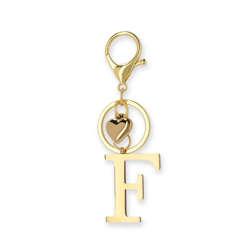 Manfield Goudkleurige bag charm letter F