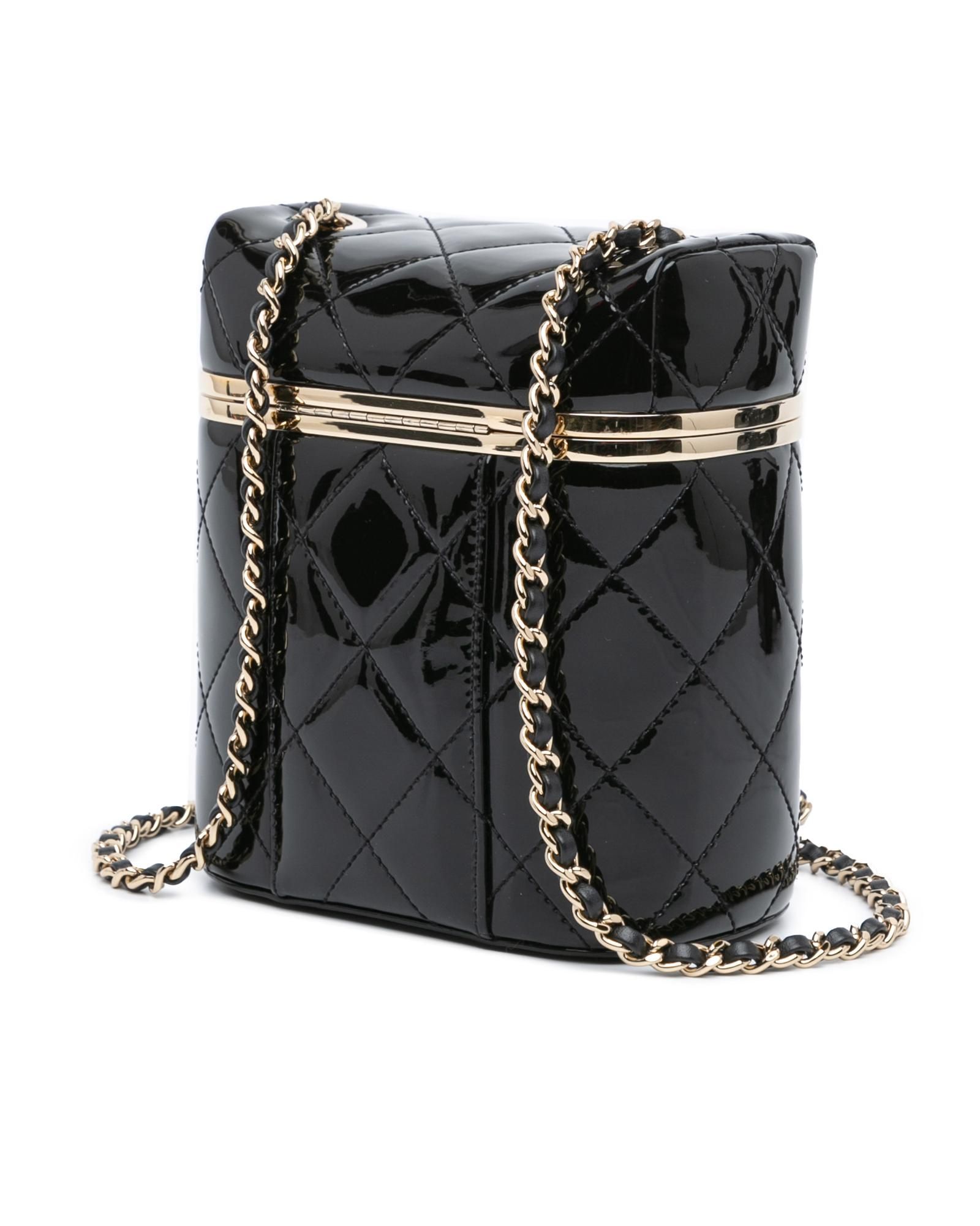 Chanel Preloved Patent Leather Quilted Vanity Case Wo - Black Vanity Bags