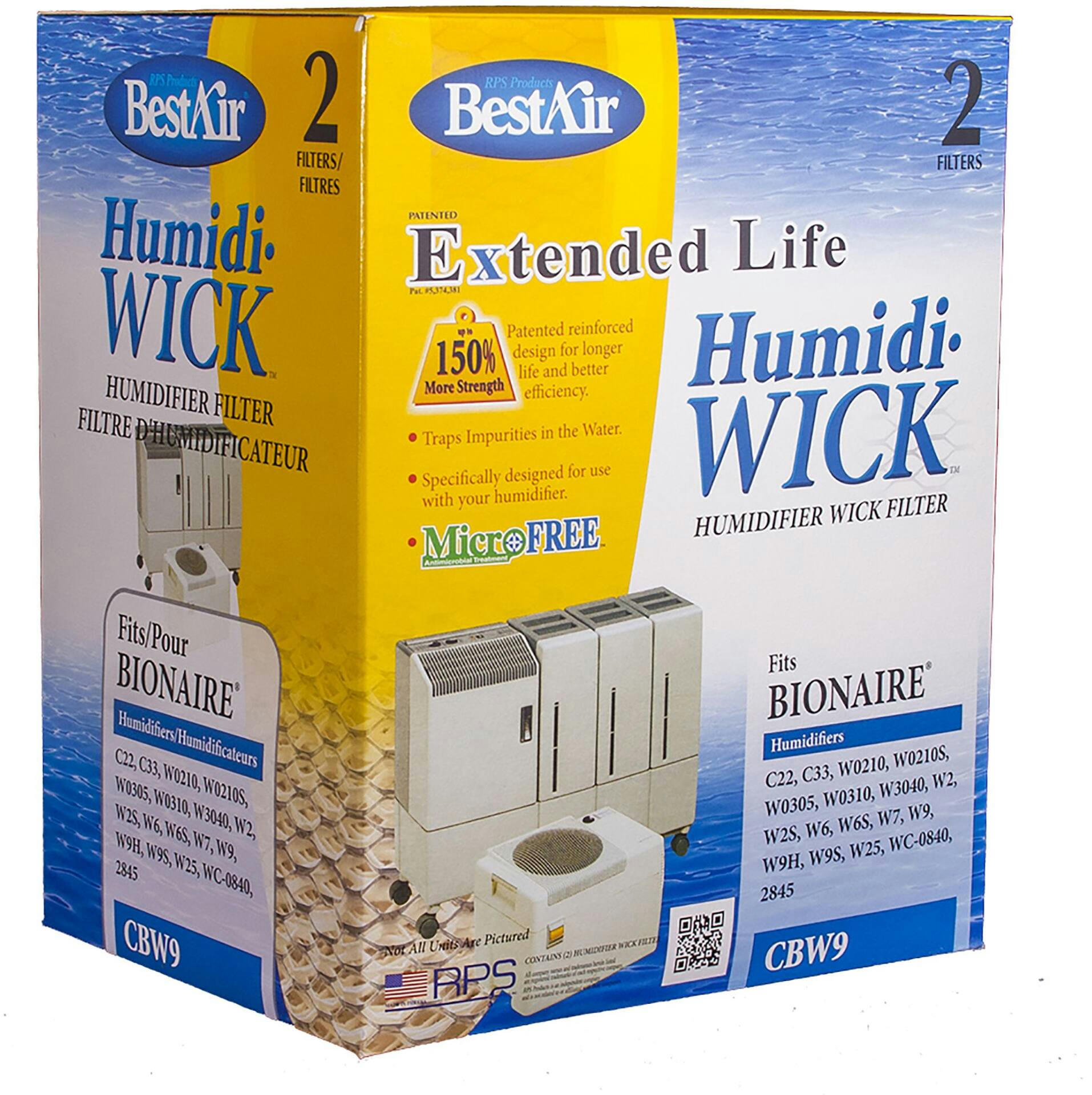 BestAir CBW9 Humidi-Wick Extended Life Humidifier Filter For Bionaire W9 & W9S, White, 2-pk