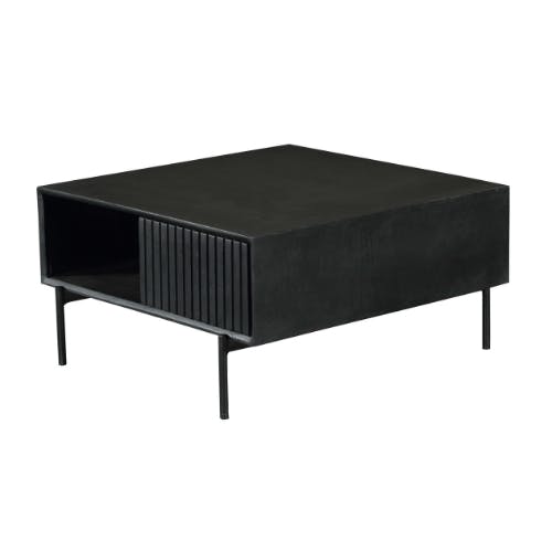 Table basse noire carrée en bois rainuré 2 tiroirs CORTINA