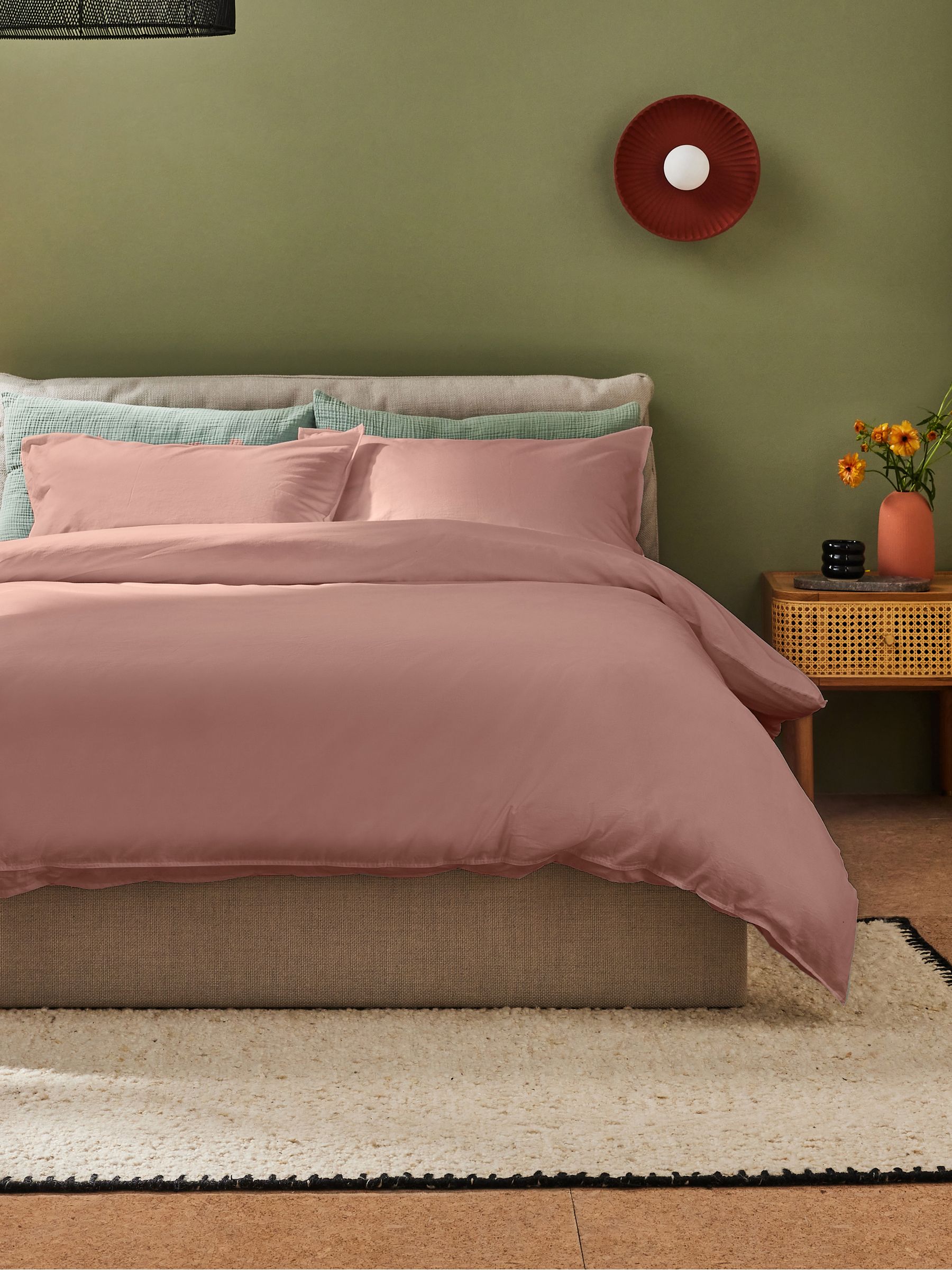 Cosy Washed Cotton Duvet Cover and Pillowcase Set in Dusty Rose