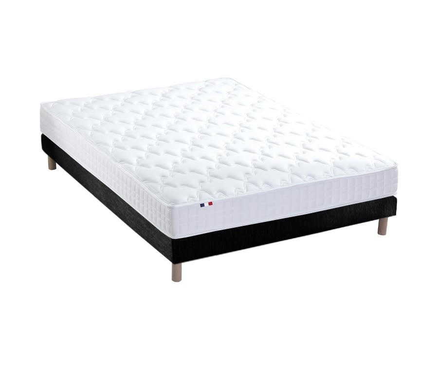 ENSEMBLE AZUR - Ensemble matelas mémoire de forme sommier noir 140x190