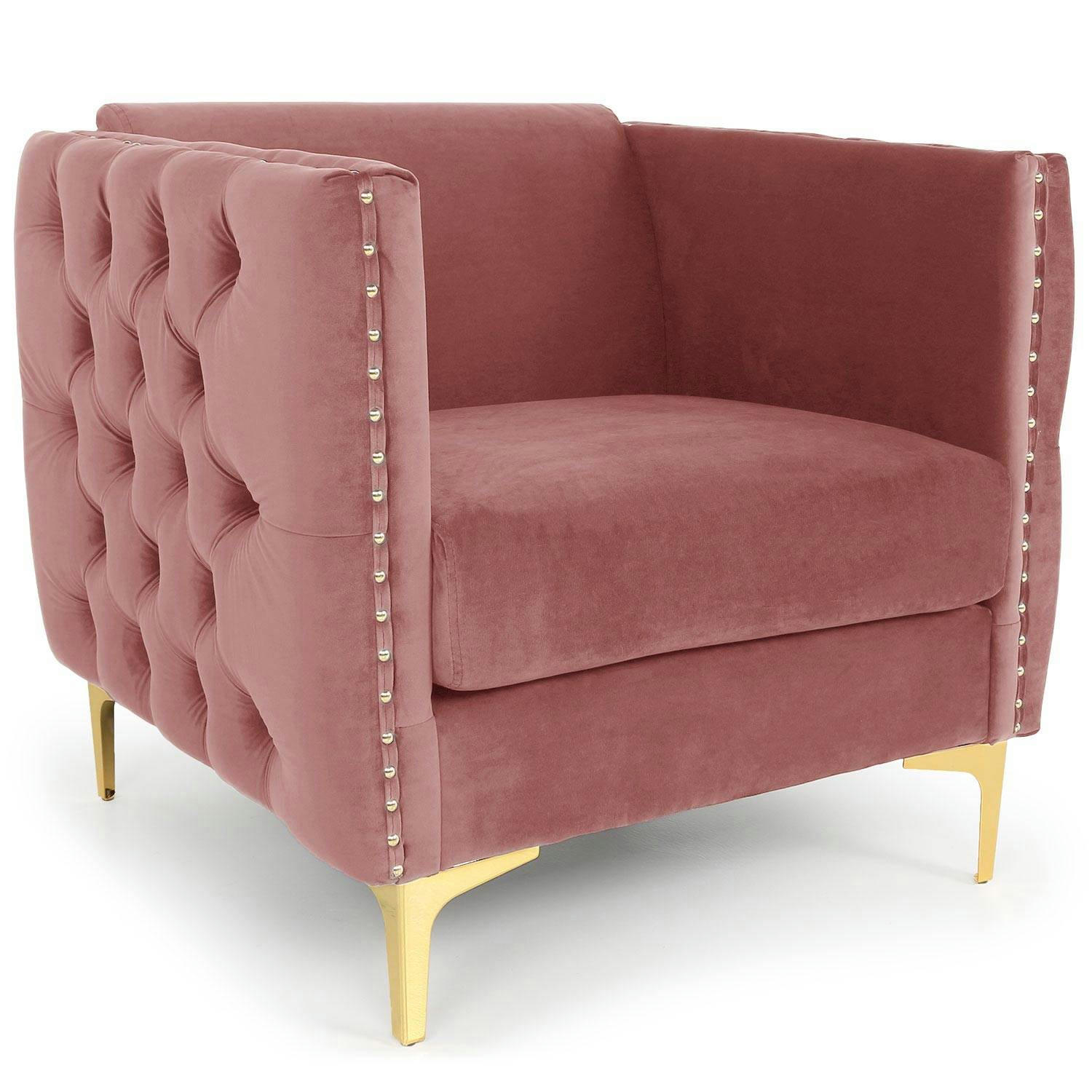 JOSHUA - Fauteuil velours rose