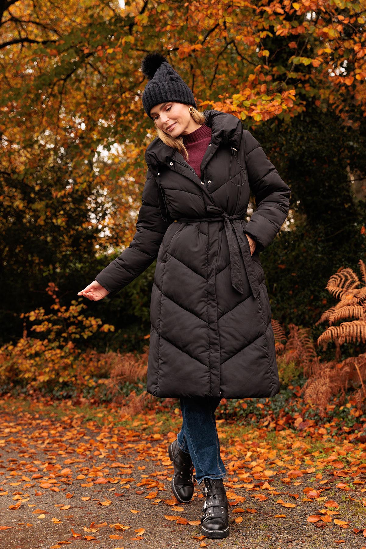 Black Belted Quilted Coat