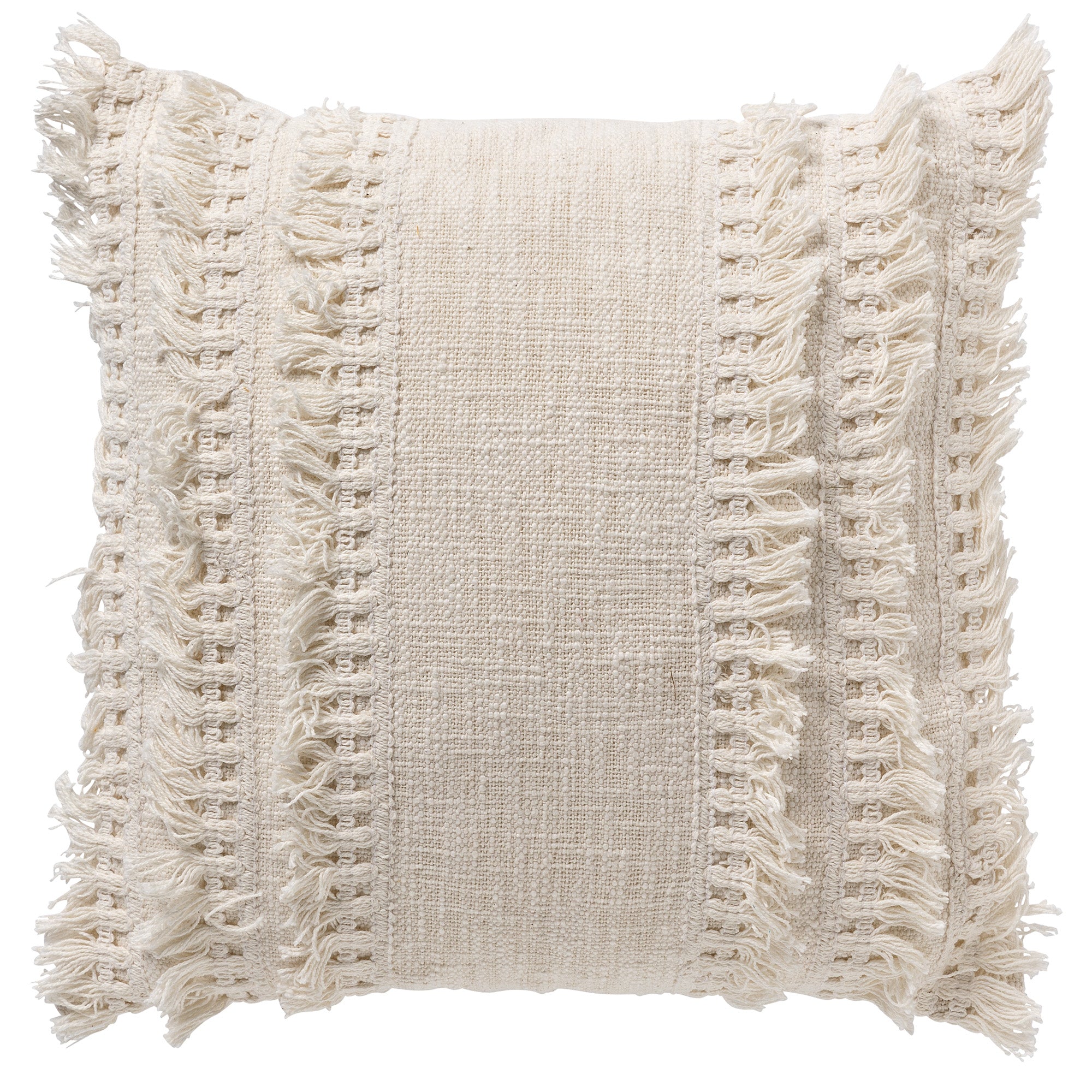 FARA - sierkussen 45x45 cm - 100% katoen - met franjes - Snow White - wit