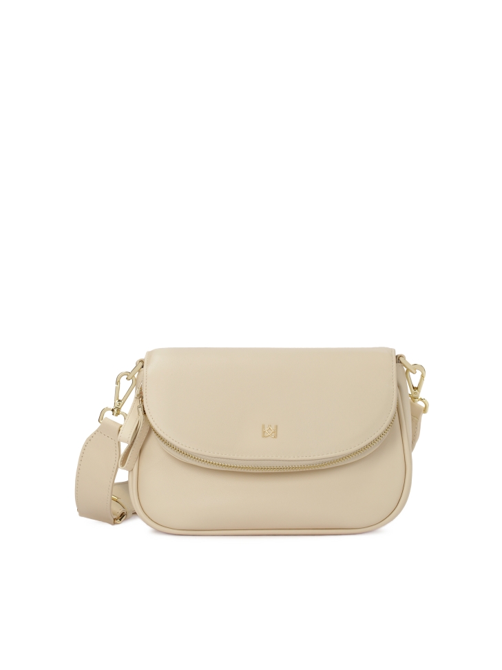 Cream handbag with a pocket in the flap