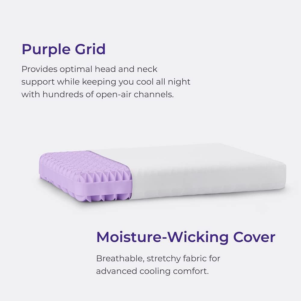 Purple Pillow - GelFlex Grid, Cooling Ergonomic Support for Side, Back, Stomach Sleepers - Adjustable Boosters for Personalized Height, Firm Feeling, Standard Size - Ultra-Durable