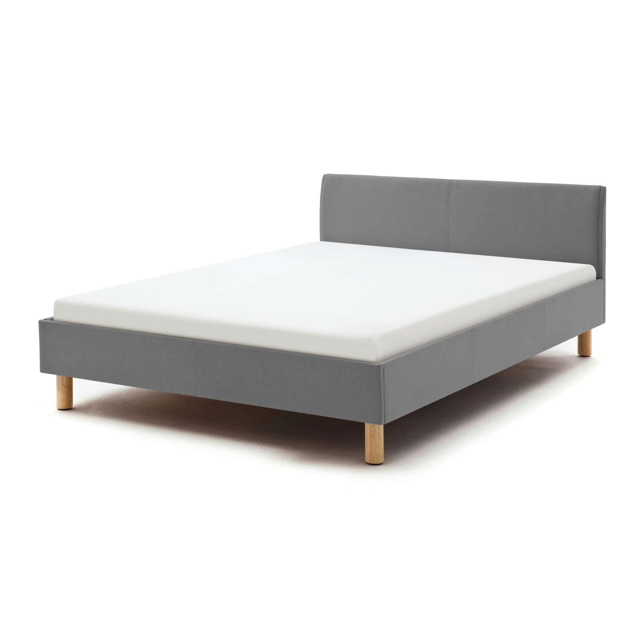 - Lit rembourré en tissu avec tête de lit lisse gris clair 140x200