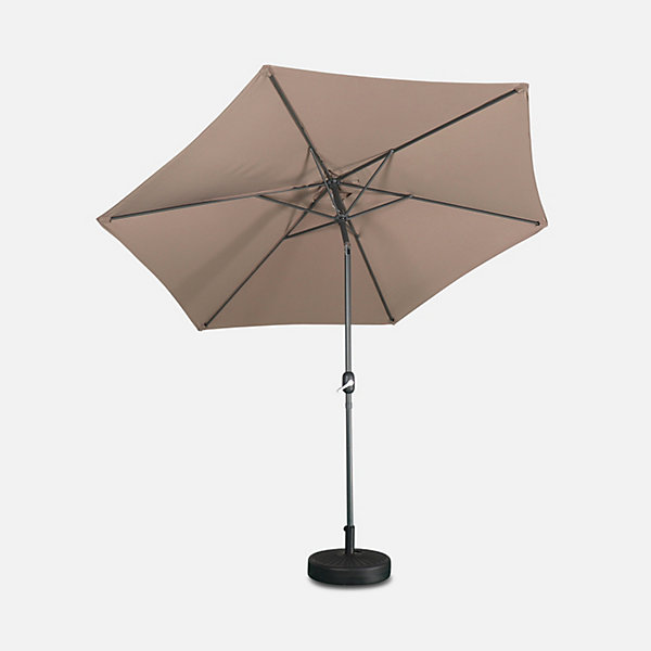 Parasol droit rond D.300cm - Touquet Taupe - mât central en aluminium orientable et manivelle d'ouverture