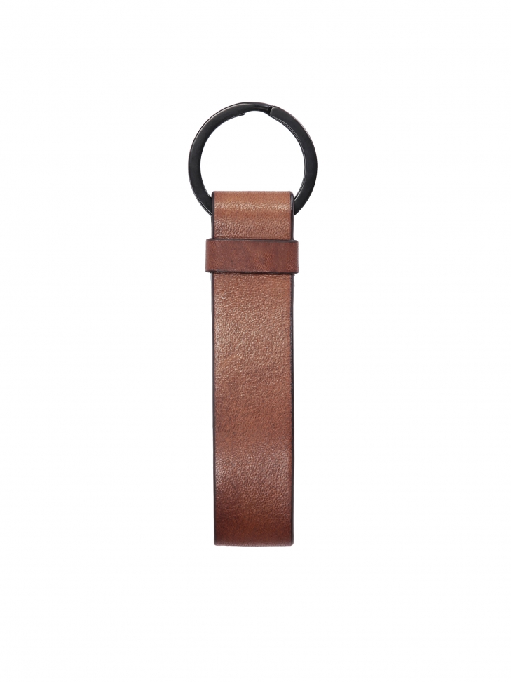 Brown leather keychain with logo