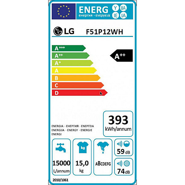 Lave-linge frontaux 15kg 127L LG 1100tr/min 70cm E, F 51 P 12 WH