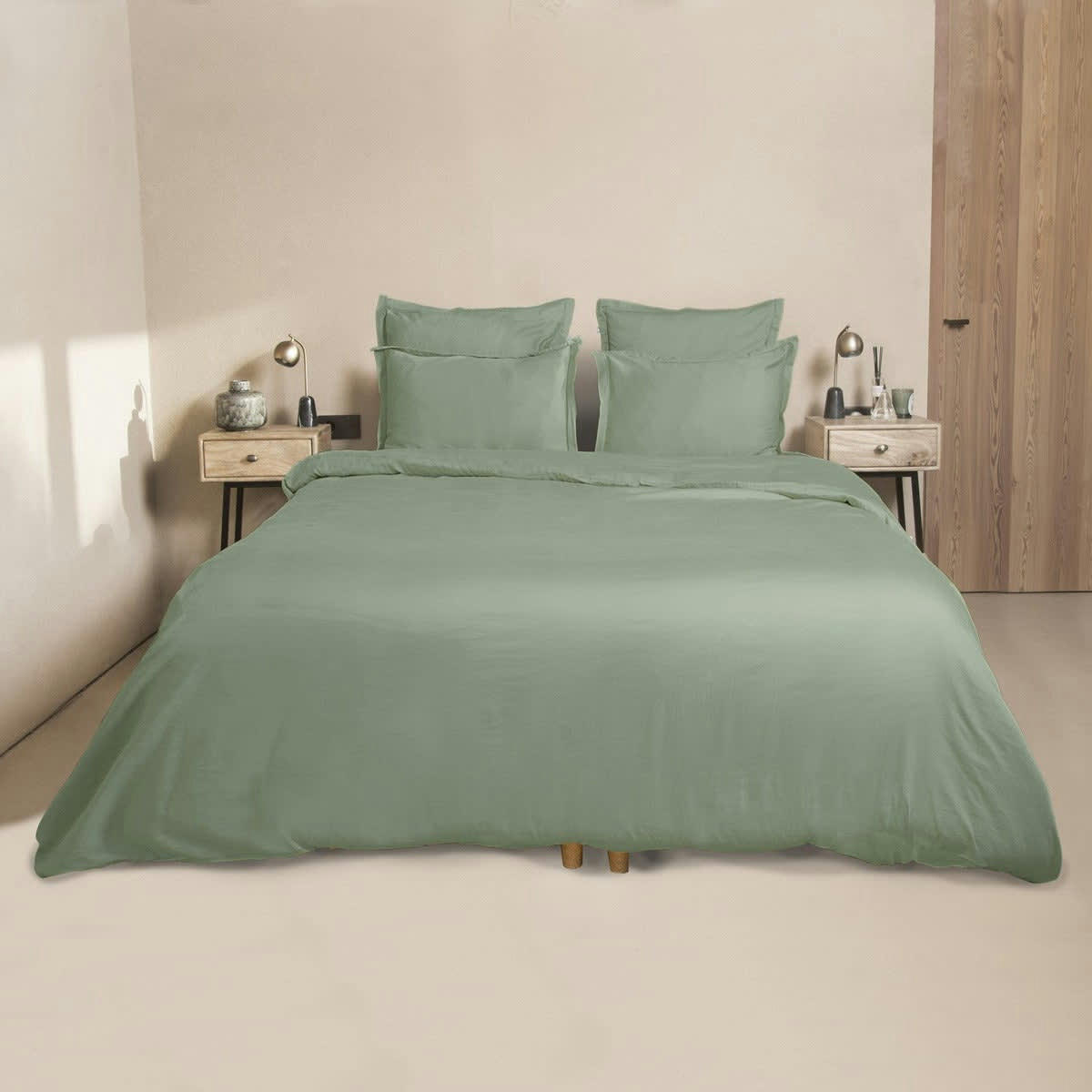 JULIA - Housse de couette satin de coton  260x240 vert pistache