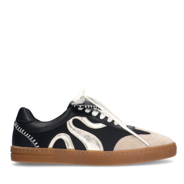 Zwarte suède sneakers met gouden details