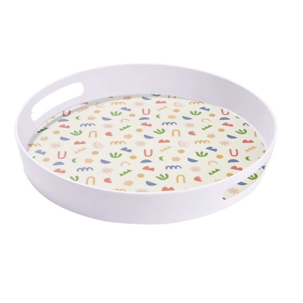 Plateau rond mélaminé motif matisse blanc et multicolore Ø34,5xH5cm