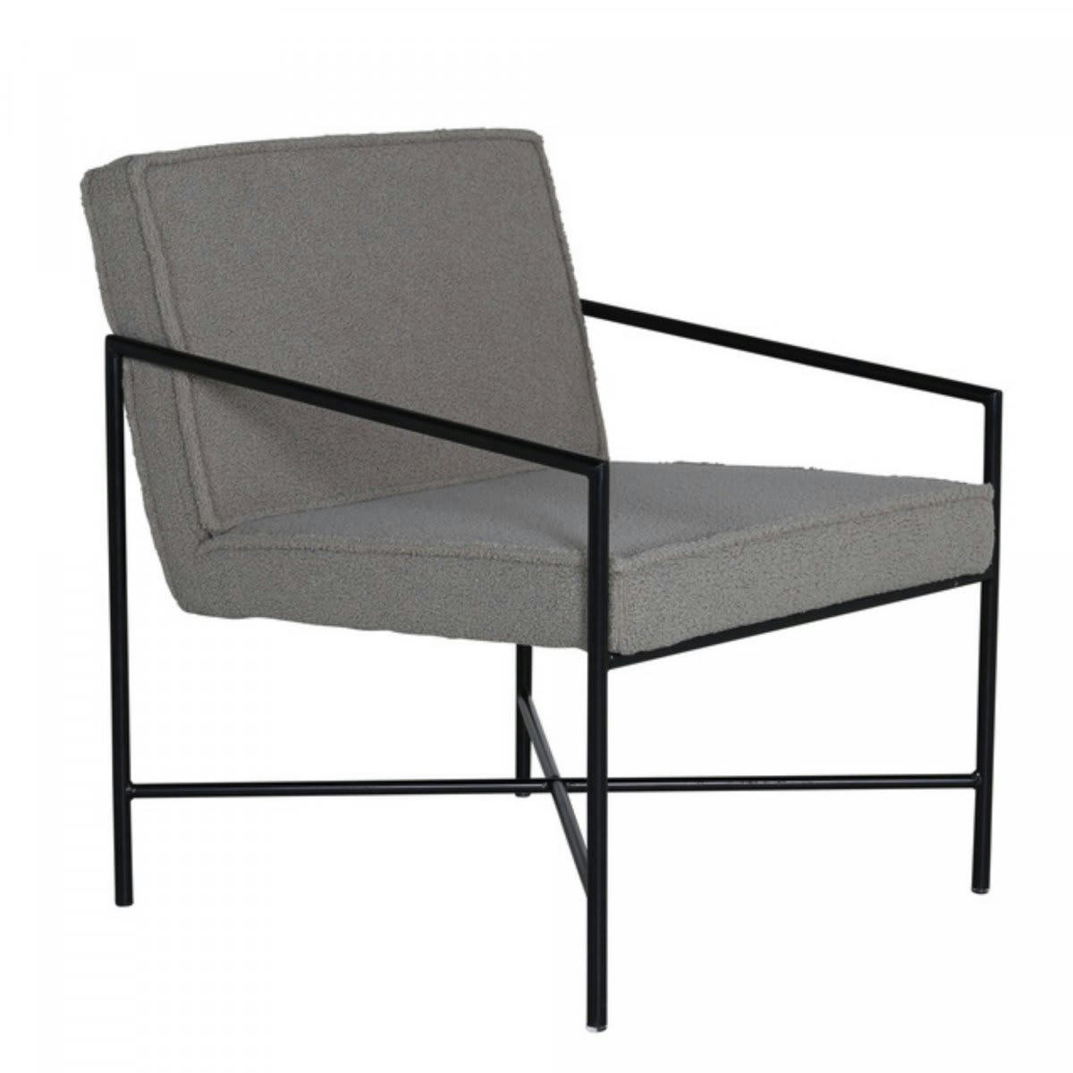 RAPHAEL - Fauteuil minimaliste en tissu bouclé et métal noir gris