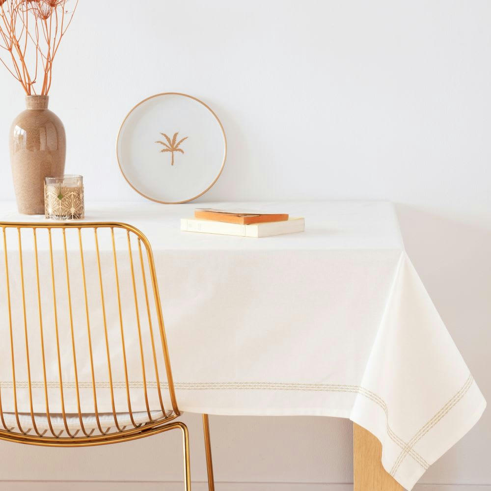VALENTI - Nappe en coton biologique blanc et doré 150x250