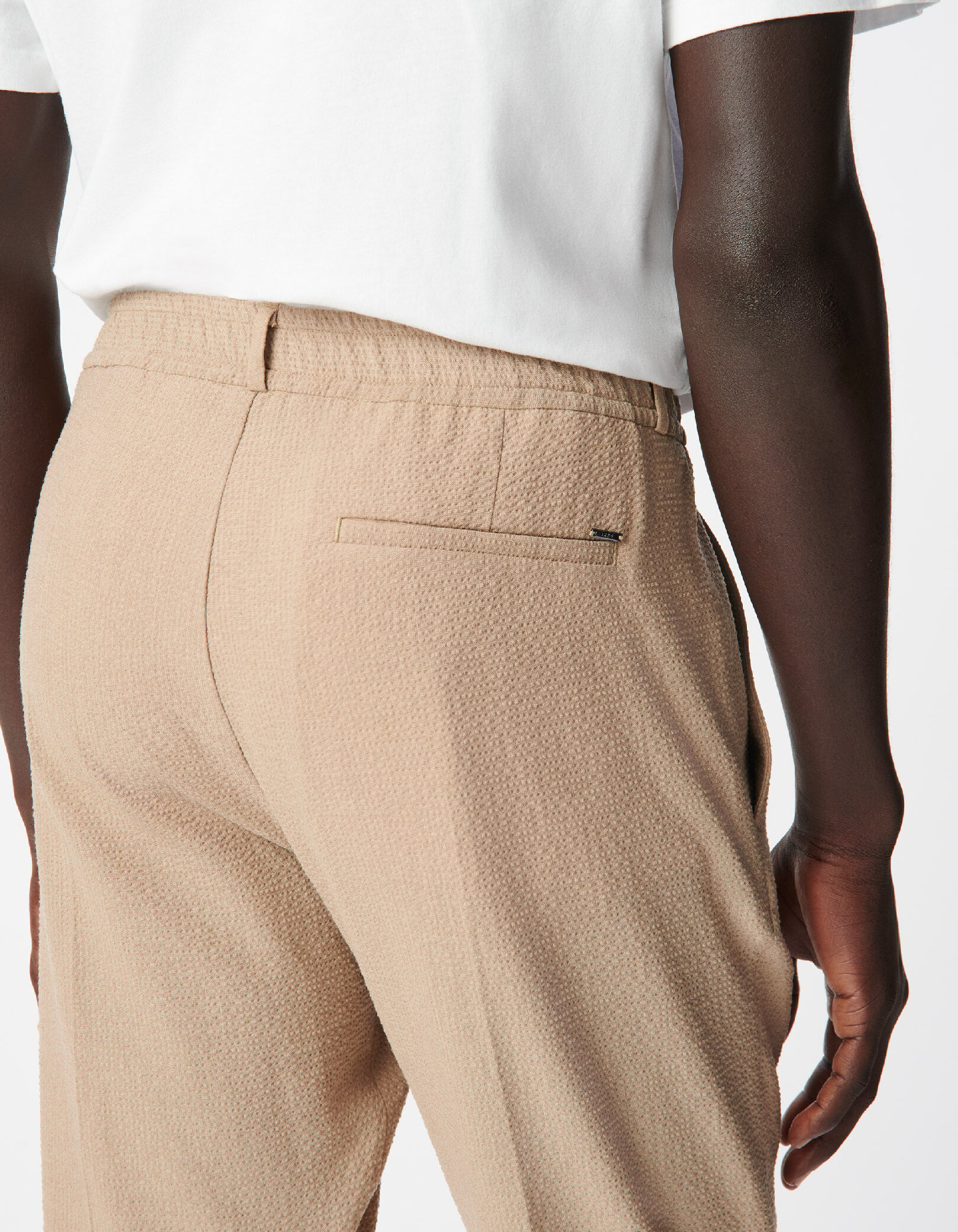 Pantalon de costume beige foncé seersucker Homme