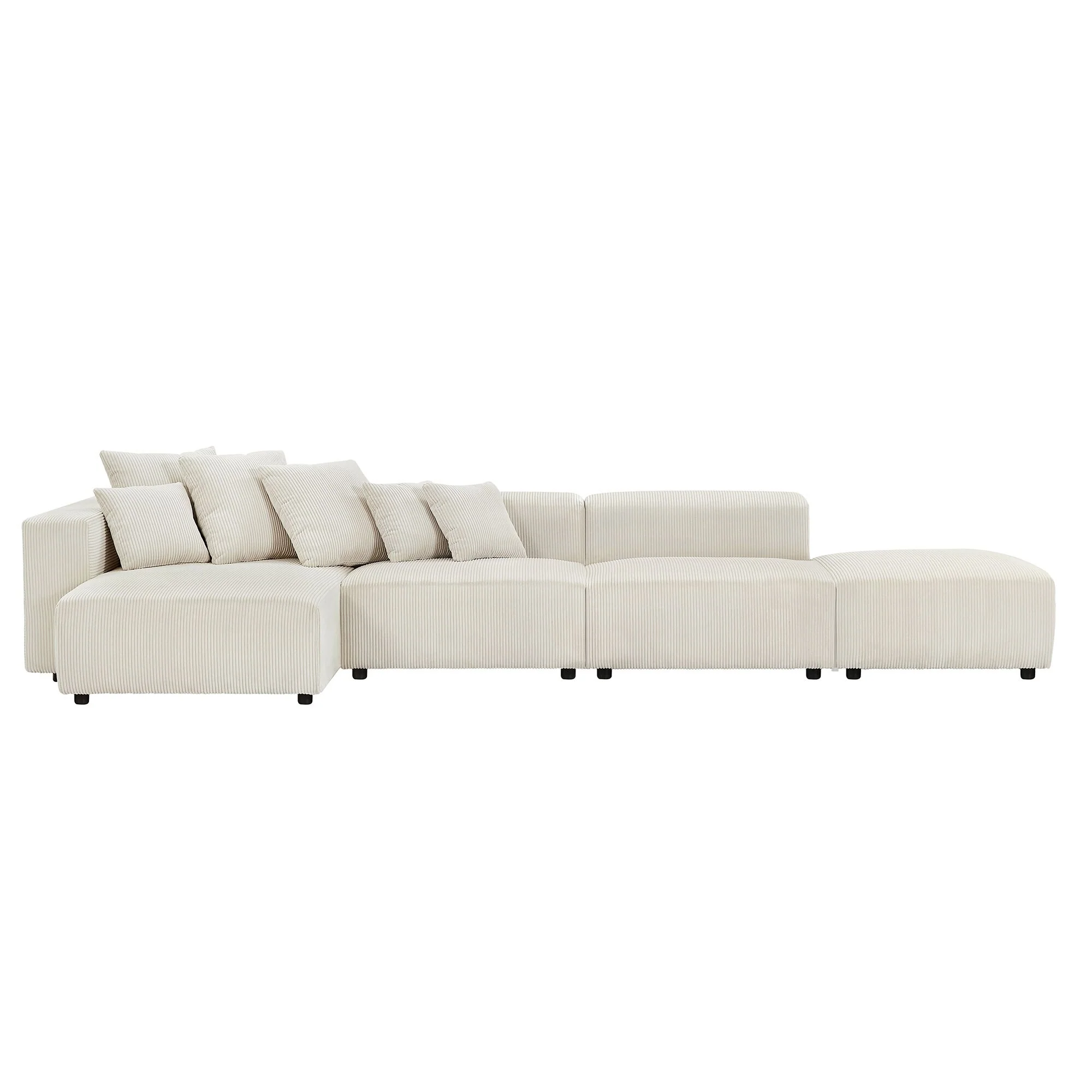 Beige 155.11'' L-Shaped 4-Seater Modular Sectional Sofa with 4 Throw Pillows, Designed for Smaller Living Spaces