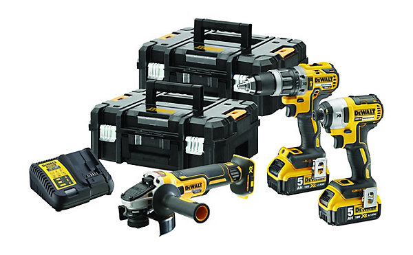 Pack de 3 outils 18V (DCF887   DCD796   DCG405)  2 batteries 5Ah   chargeur   coffret TSTAK - DEWALT - DCK384P2T-QW