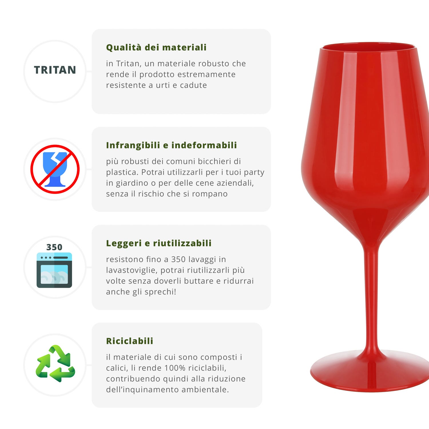 Calice vino in tritan 470 ml rosso