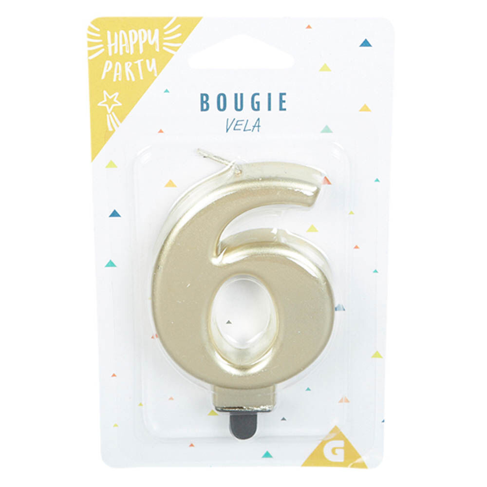 Bougie anniversaire chiffre 6 mat doré