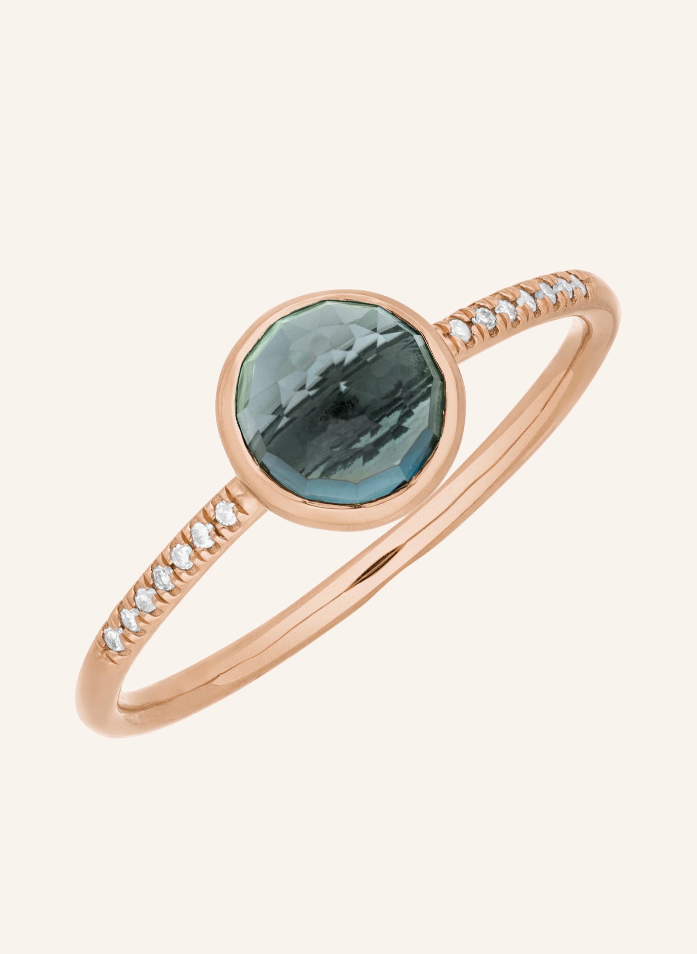 Leaf Ring BLUE TOPAS aus 14 Karat Roségold mit Diamanten