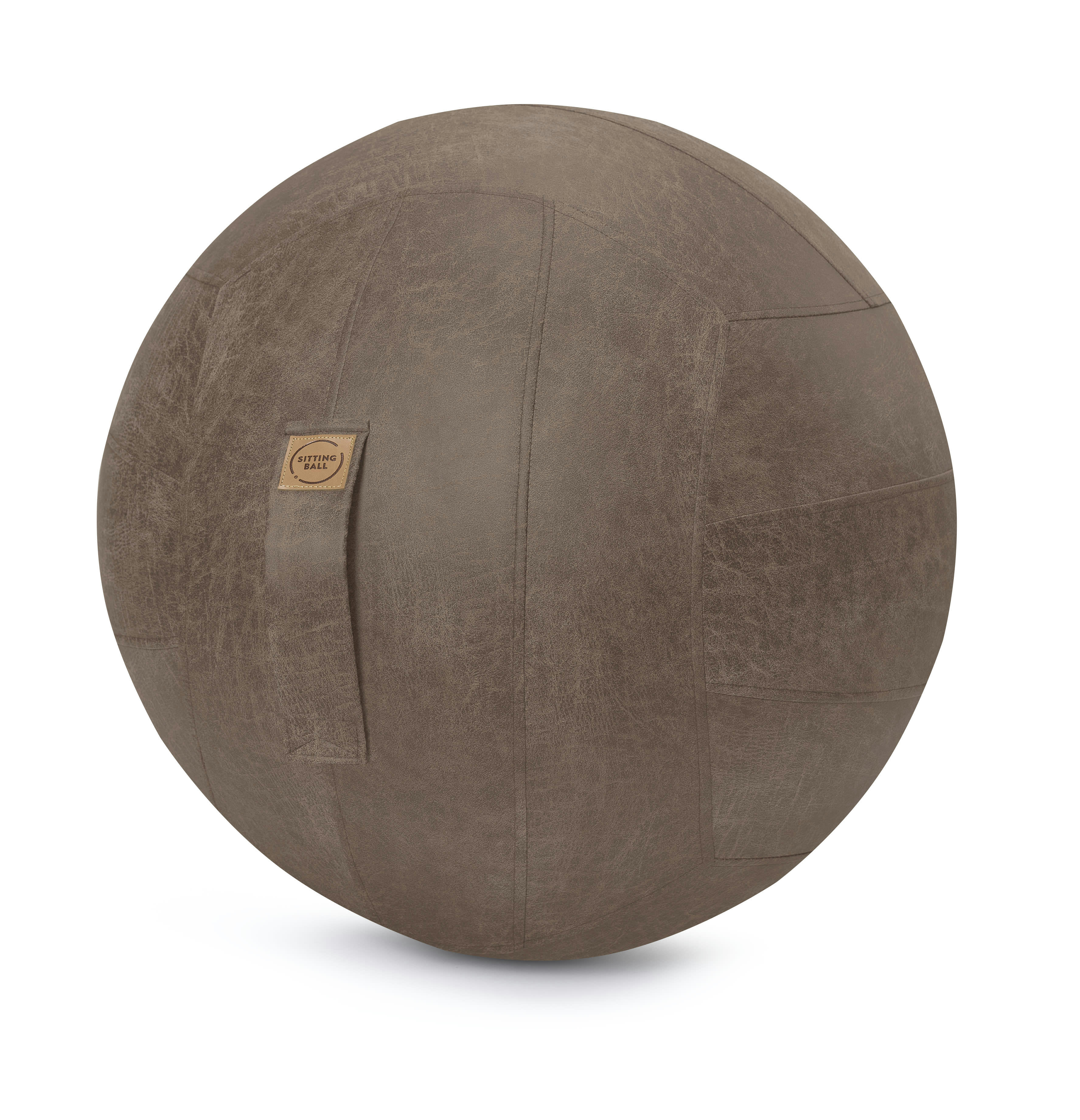 FRANKIE - Balle d'assise design simili cuir marron avec poignée D65