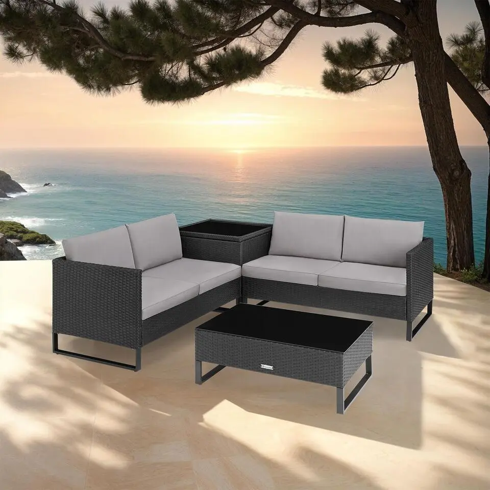tectake Wicker loungeset Ostuni, Zwart