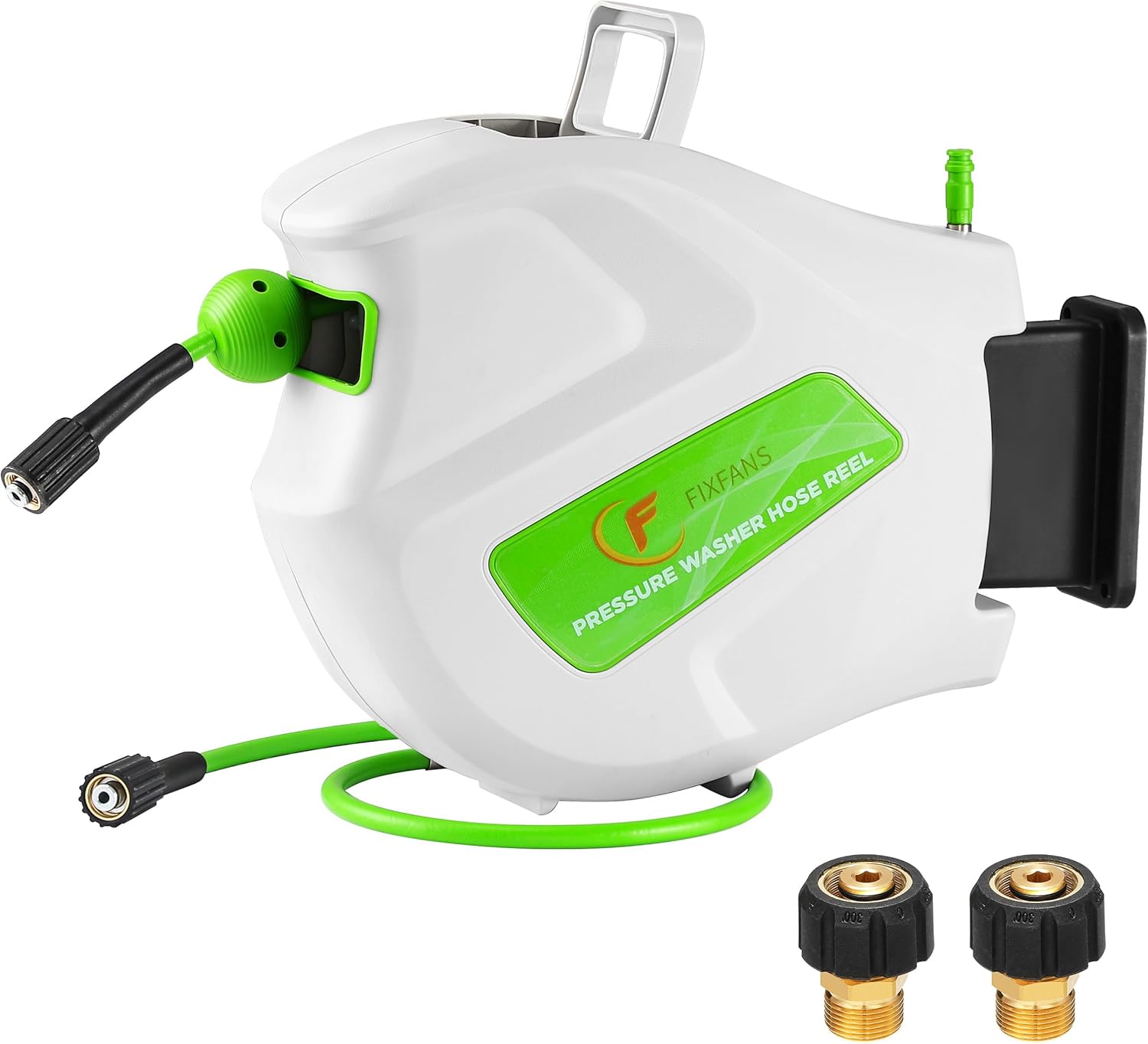 FIXFANS Pressure Washer Hose Reel with Hose, 1/4 × 65ft Retractable Power Washer Reel with Hidden Handle, Wall Mounted High Pressure Hose Reel Auto Rewind, 3600 PSI