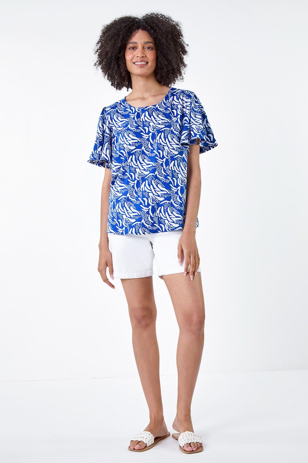 Roman Abstract Print Flared Sleeve Top
