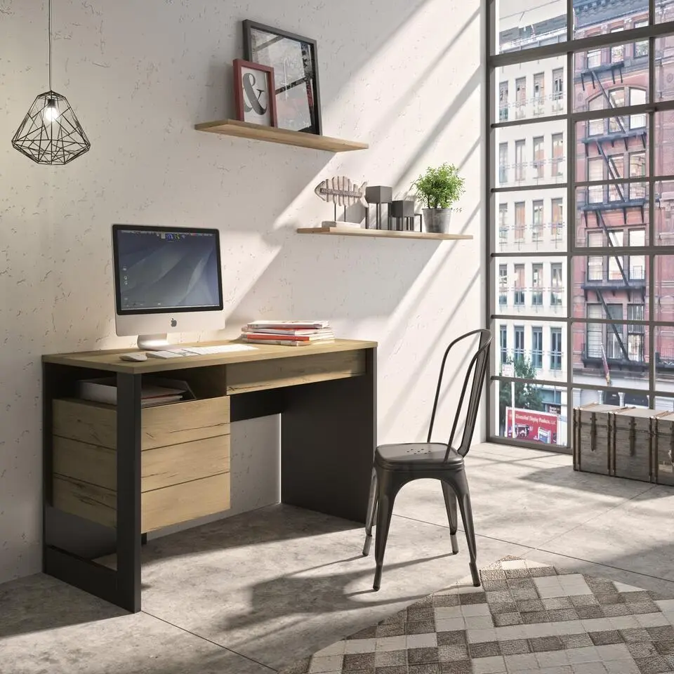 Diagone Bureau Russel - 1 lade 1 kast met deur 1 nis - Eiken / Zwart