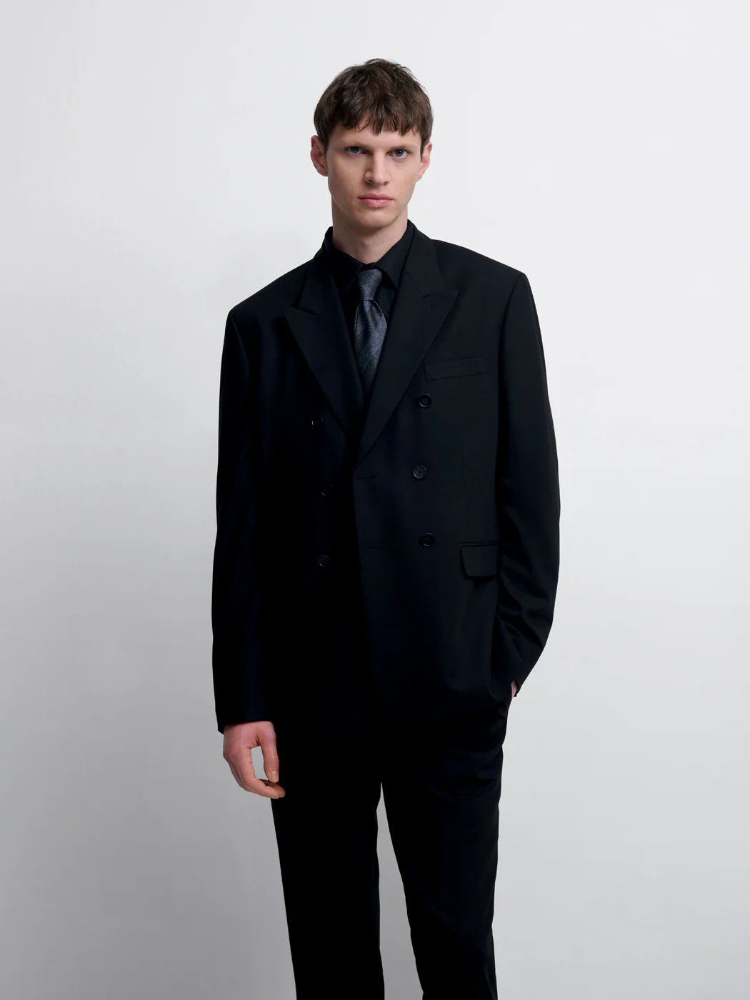 Costume croisé 2 pièces slim noir en laine