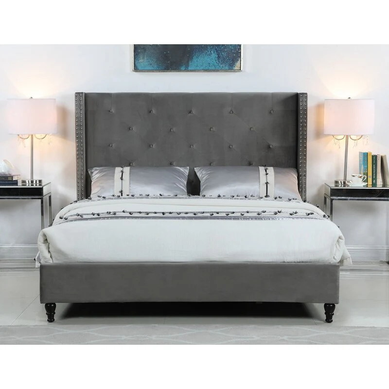 Best Master Furniture Velvet Wingback Panel Bed