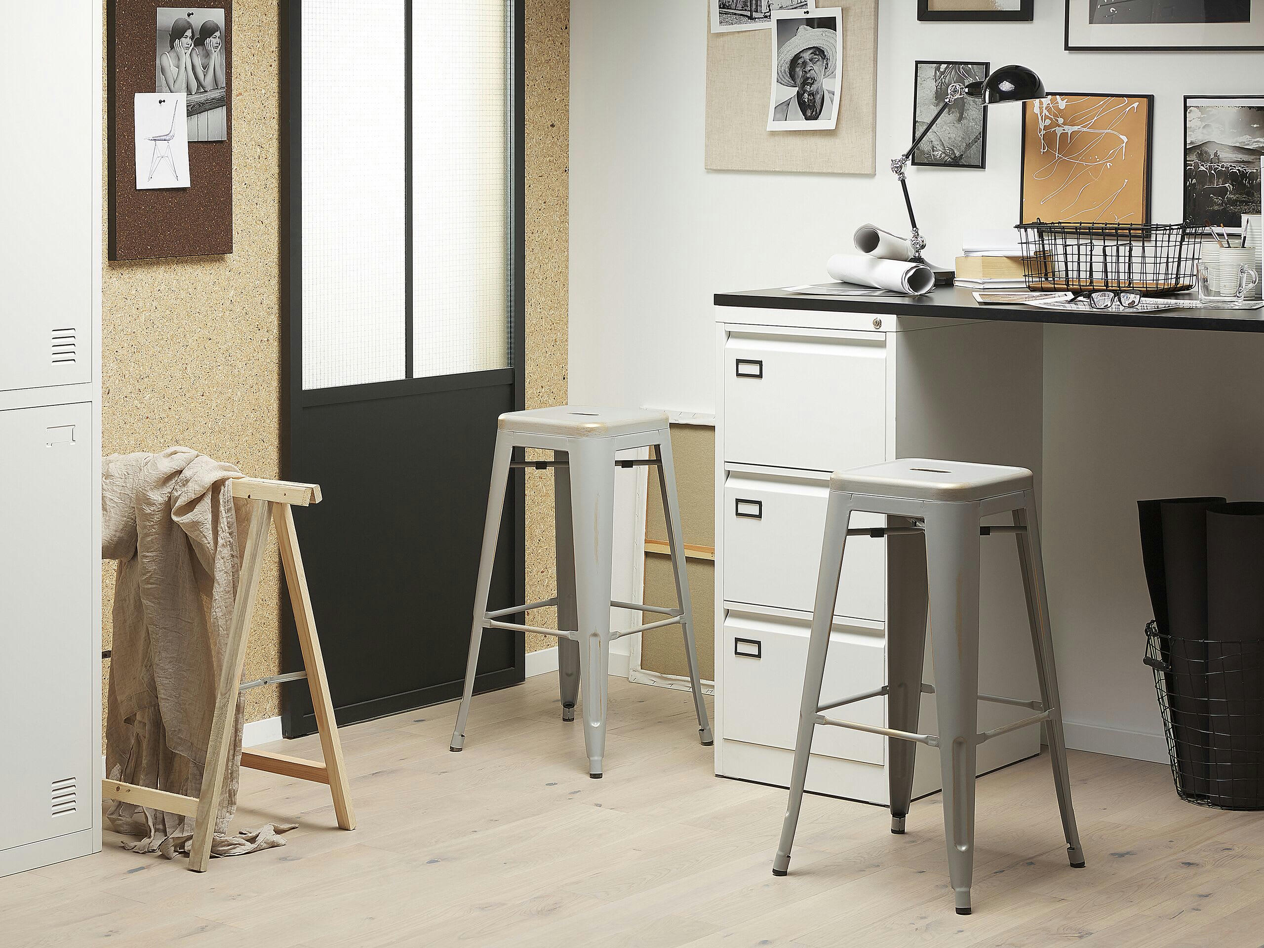 CABRILLO - Lot de 2 tabourets de bar argentés dorés de 76 cm