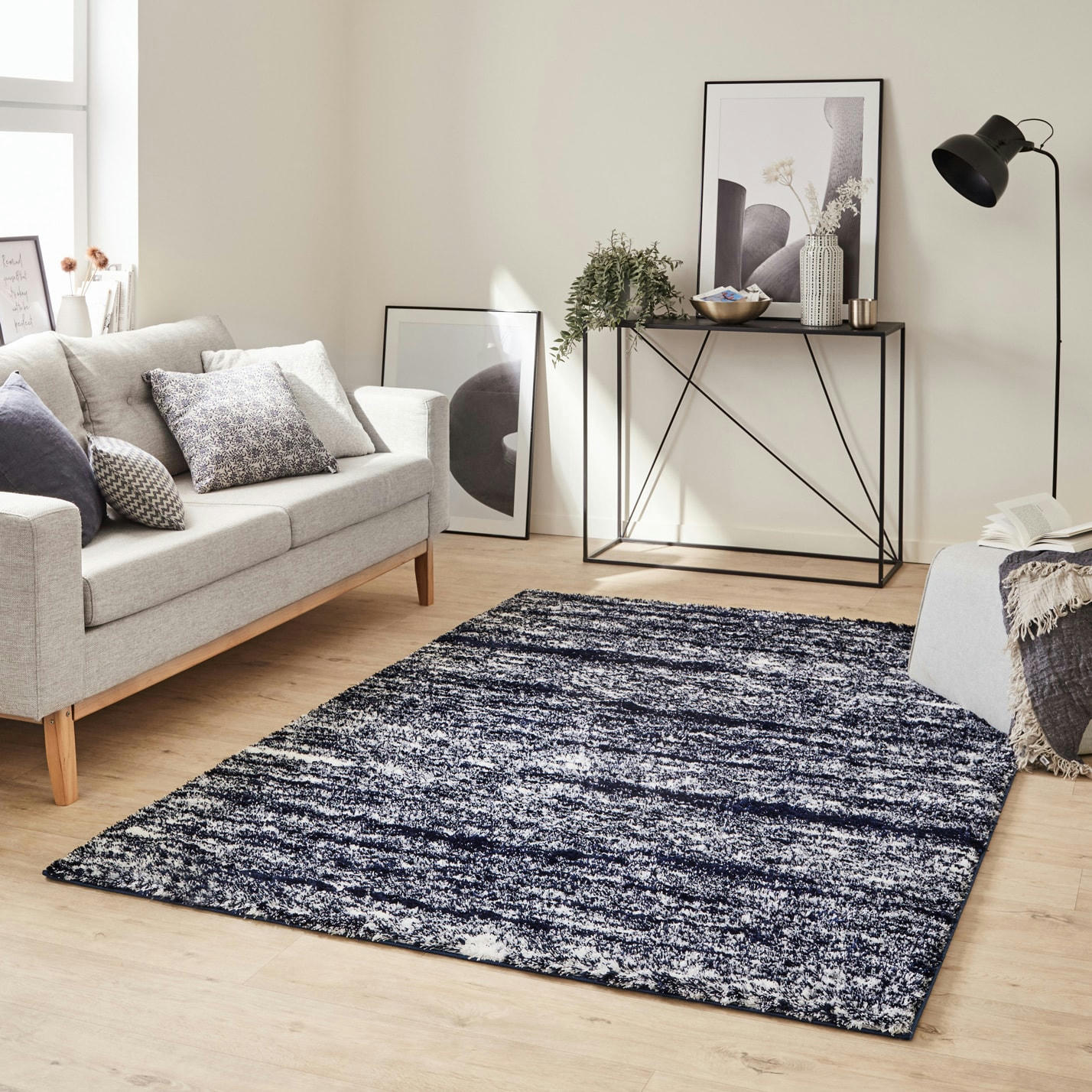 OSLO - Tapis shaggy abstrait style moderne bleu - 120x160 cm