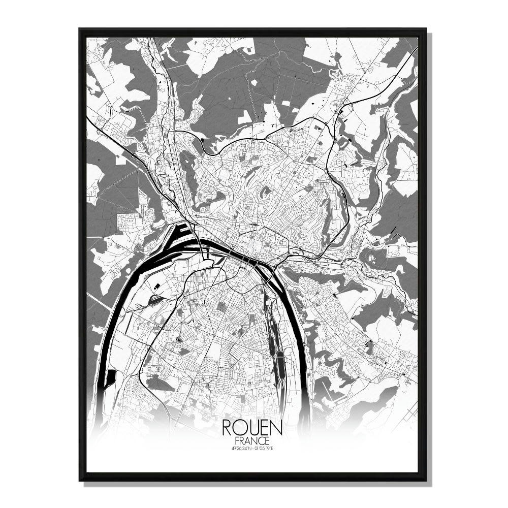 ROUEN - Affiche Rouen Carte N&B 40x50