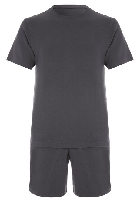 Mens Charcoal Waffle Textured Short Pyjama Set