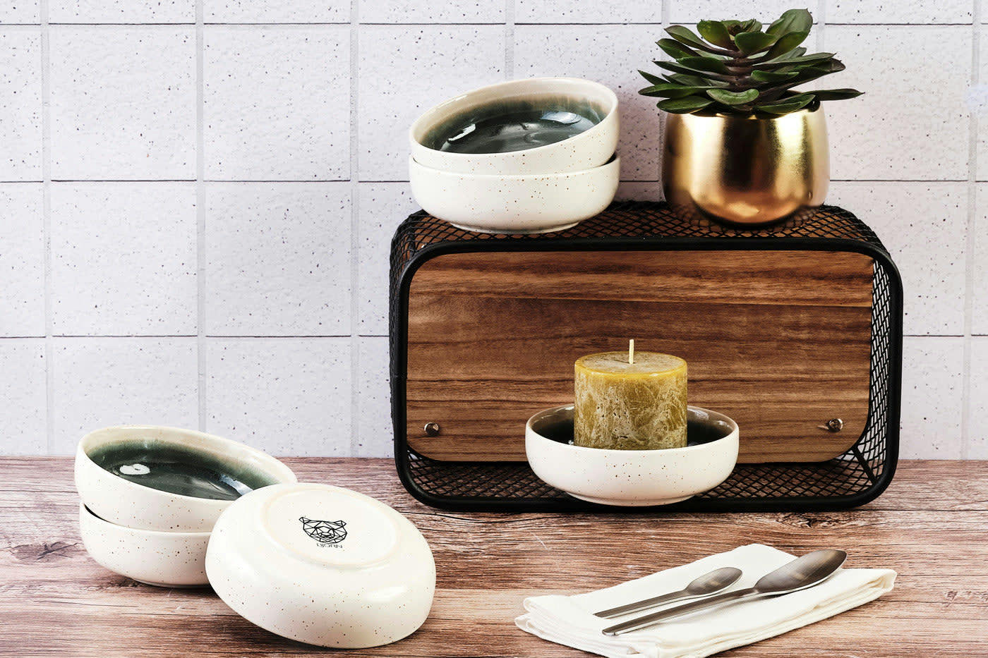 OXYGEN - Lot de 6 petits bols en grès vert D13