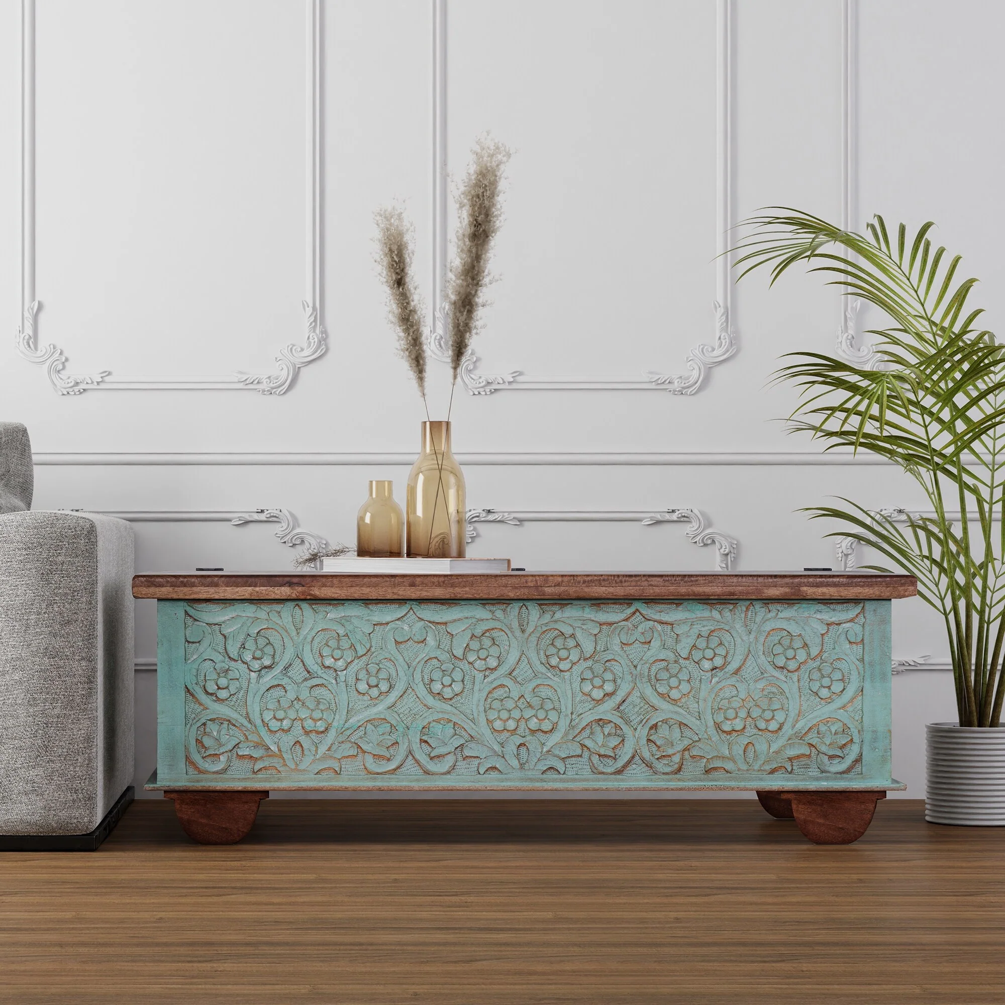 Maadze Shabby Chic 42.5 inch long Carved Storage Trunk