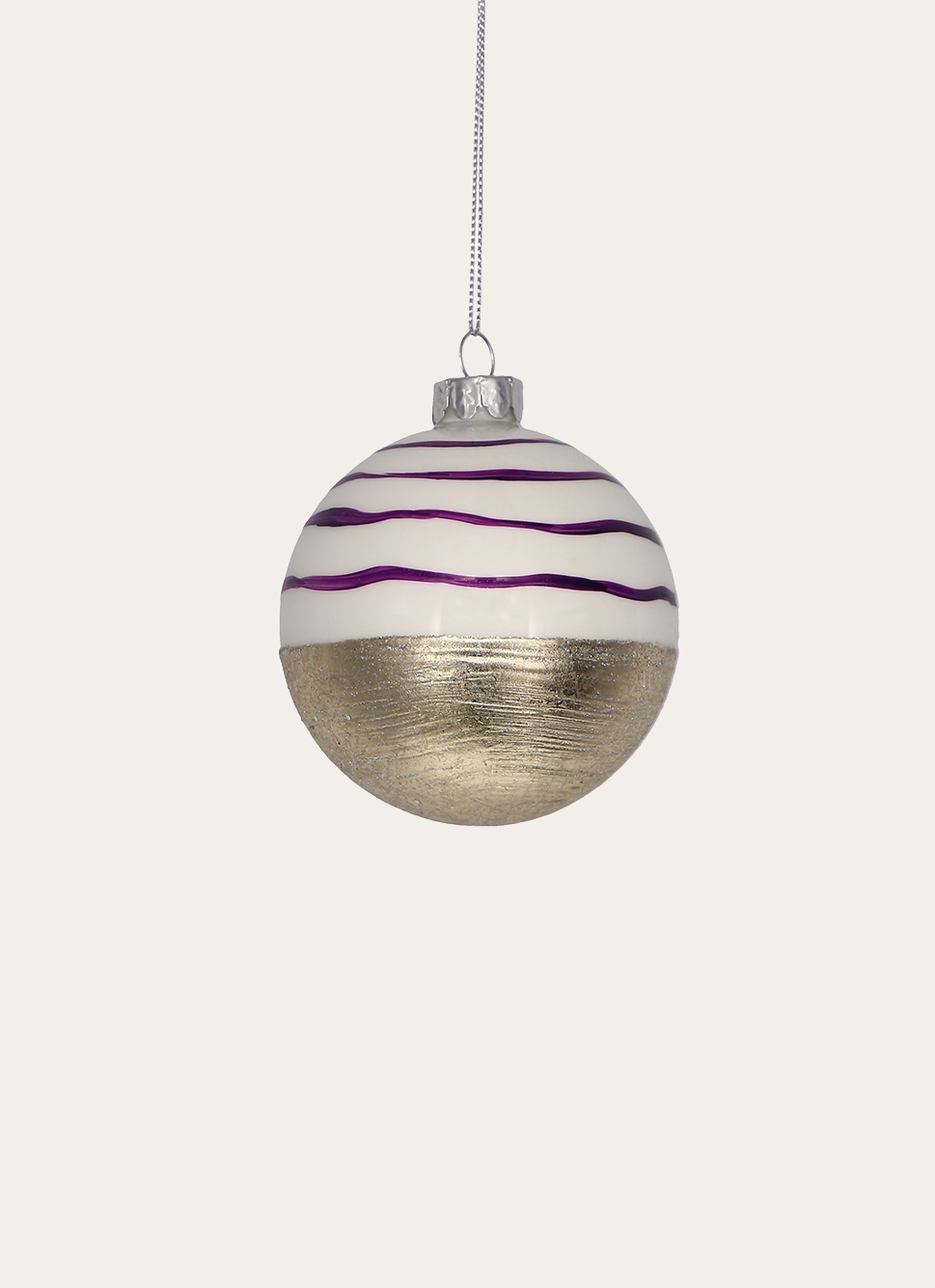 BOULE DORÉE BI-MATÉRIAUX DÉTAIL RAYÉ BLANC/AMETHYSTE/OR