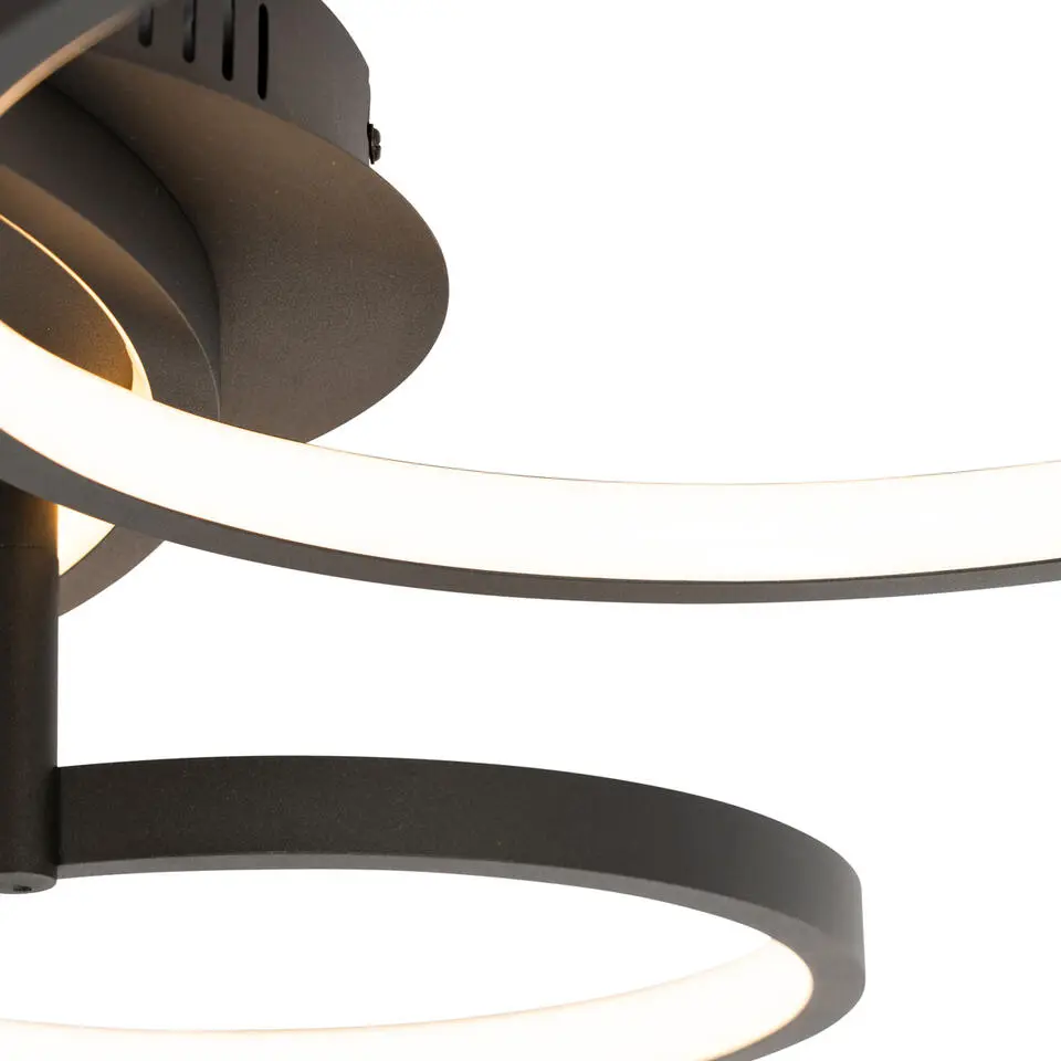 Qazqa plafondlamp rondas zwart ge?ntegreerde led