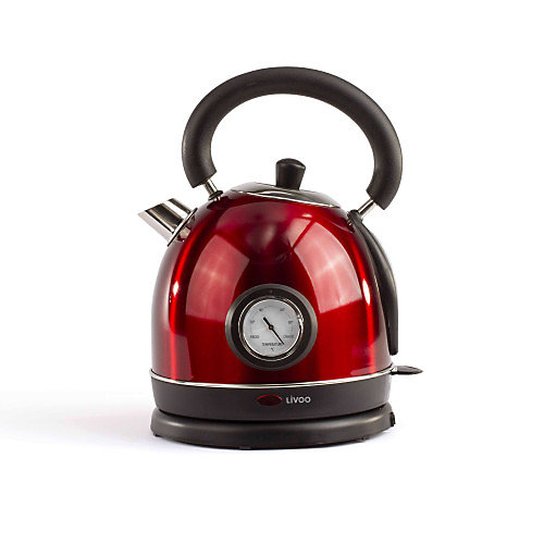 Bouilloire rétro rouge avec thermomètre 1800W