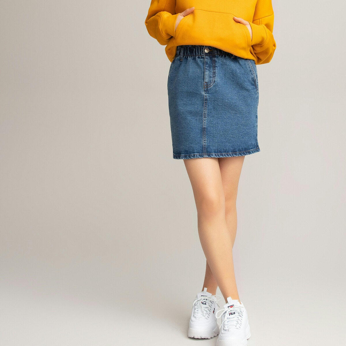 Jupe en jean droite paperbag