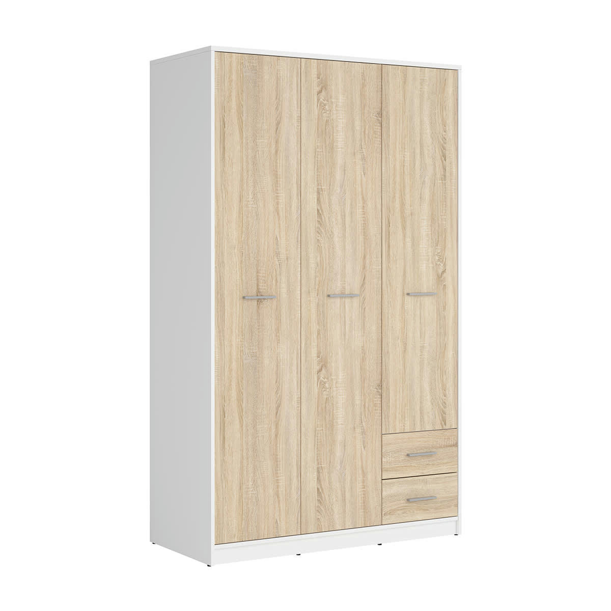 - Armoire 3 portes 2 tiroirs stratifiés naturel et blanc