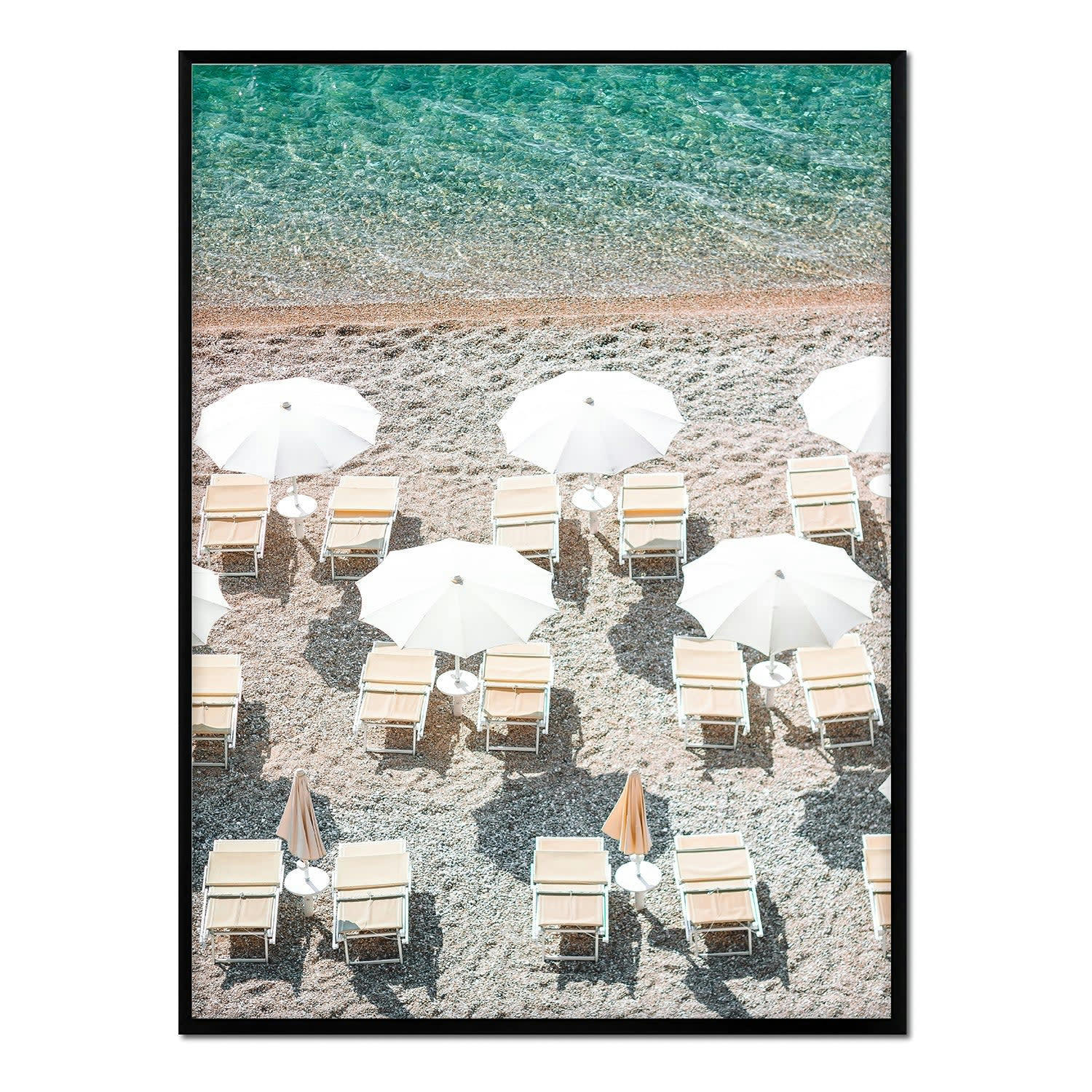 PLAYA - Affiche avec cadre noir - Plage avec transats - 30x40