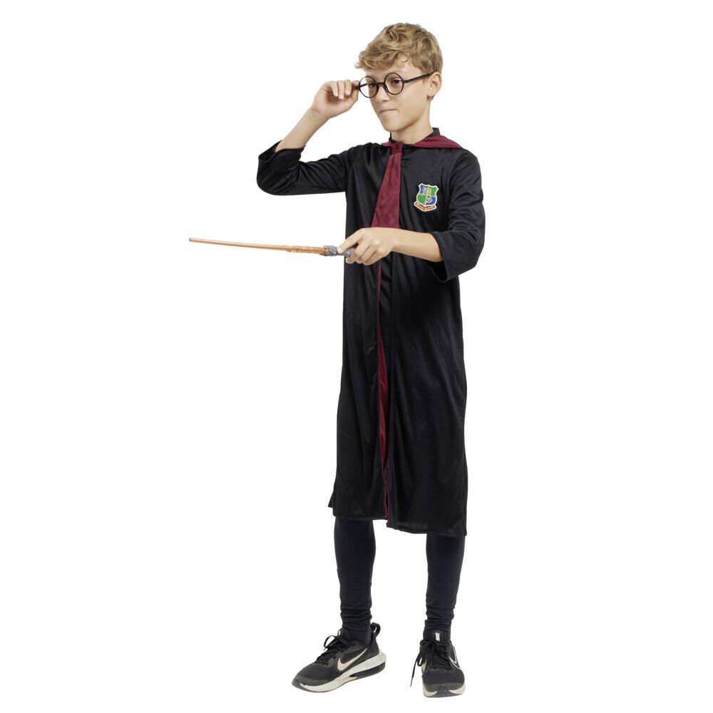 Déguisement enfant sorcier avec tunique, cravate et baguette (7/10ans ou 11/14)