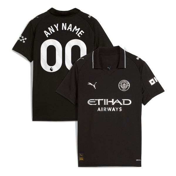 Manchester City Puma Youth 2025/26 Away Replica Custom Jersey - Black/Green/Light Blue