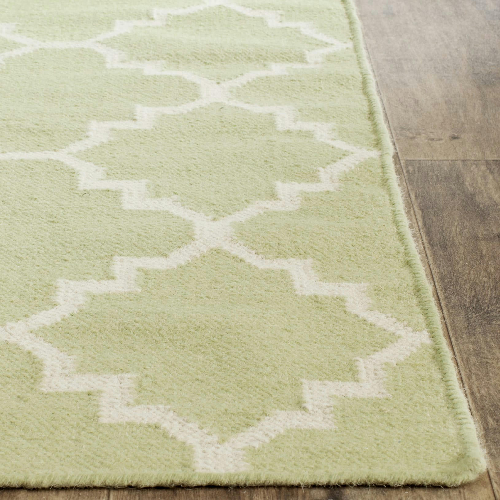 DHURRIE - Tapis de salon interieur en vert clair & ivoire, 91 x 152 cm